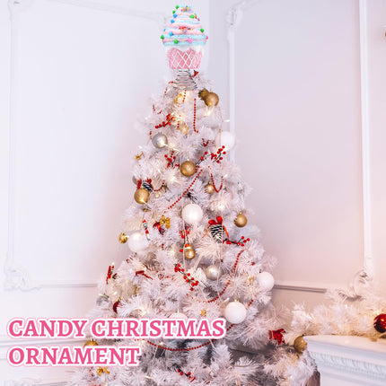 Retisee 7.9 Inch Pastel Dessert Christmas Tree Topper Pink Cake Tree Topper Candy Donut Christmas Tree Decoration Pastel Christmas Ornaments for Christmas Year Birthday Party Decor