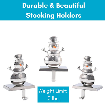 BIRDROCK HOME Christmas Stocking Holders for Mantle - Weighted Metal Hanger for Stockings & Holiday Decor - Sturdy Metal Hook for Fireplace, Staircase & Shelf - Non-Scratch Base - Snowman
