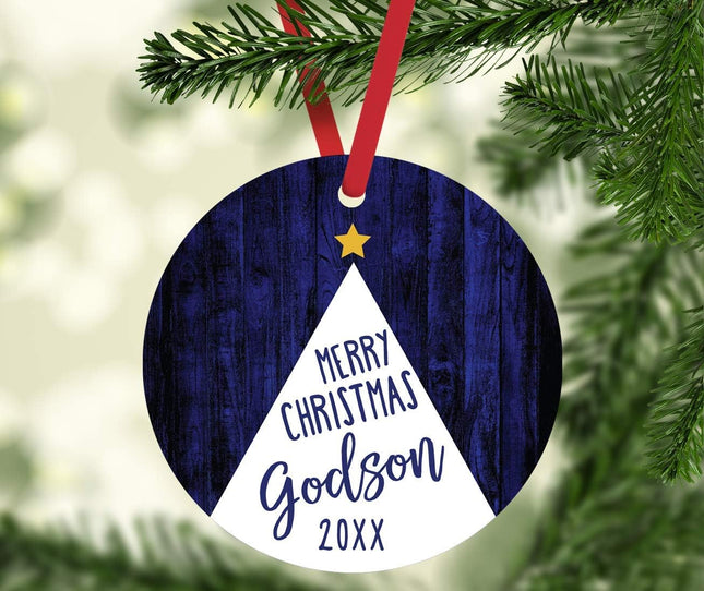 Andaz Press Family Metal Christmas Ornament, Merry Christmas Godson , Watercolor Christmas Tree, 1-Pack, Includes Ribbon and Bag Godson Ornament Godchild Ornament Godson Christmas Ornament