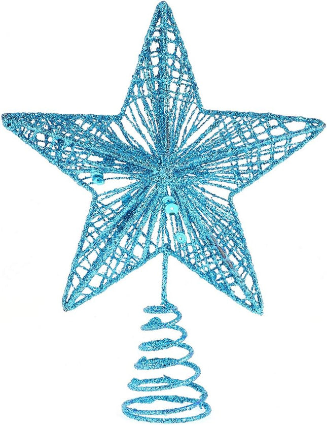 PRETYZOOM Christmas Tree Topper Star Metal Glitter Tree Star Holiday Christmas Tree Decorations Ornaments (Blue)