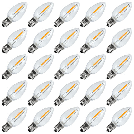 25 Pack LED Night Light Bulbs, C7 Shatterproof Replacement Led Light Bulb for String Light, E12 Base Salt Lamp Bulbs, 0.6W Equivalent to 7W, Warm White 2200K, 50LM