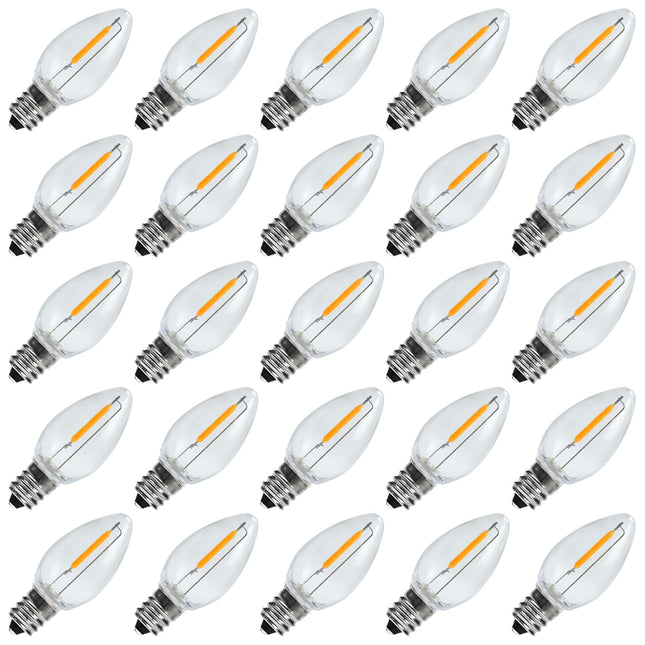 25 Pack LED Night Light Bulbs, C7 Shatterproof Replacement Led Light Bulb for String Light, E12 Base Salt Lamp Bulbs, 0.6W Equivalent to 7W, Warm White 2200K, 50LM