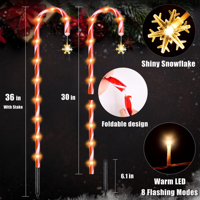 36" Outdoor Christmas Decorations, Real 30" Red Candy Cane Lights Outdoor Pathway, 8 Flashing Modes 12 Pack Christmas Candy Cane Lights, Christmas Decorations Outdoor Yard, 30V LED Warm Lights