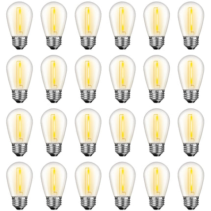 24 Pack LED S14 Replacement Light Bulbs, Waterproof 1W Vintage Edison Bulbs for Outdoor Patio Backyard String Lights, Dimmable, E26 Regular Medium Screw Base, 2200K Warm White