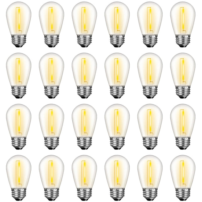 24 Pack LED S14 Replacement Light Bulbs, Waterproof 1W Vintage Edison Bulbs for Outdoor Patio Backyard String Lights, Dimmable, E26 Regular Medium Screw Base, 2200K Warm White