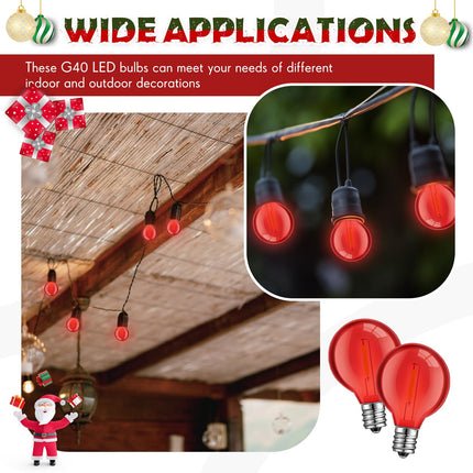 LEIFIDE 25 Pcs G40 Light Bulbs G40 LED Replacement Light Bulb 1W G40 Globe Bulb Plastic Bulb E12 Base Christmas Round Replacement Bulb for Outdoor Indoor Patio String Lights Xmas (Red)