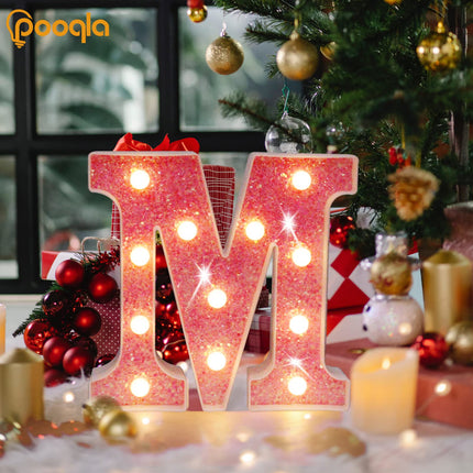 Pooqla LED Marquee Letter Lights, Light Up Pink Letters Glitter Alphabet Letter Sign Battery Powered for Night Light Birthday Party Wedding Girls s Home Bar Christmas Decoration, Pink Letter R