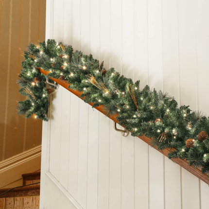 9FT Christmas Garland with Pine Cones, Prelit Christmas Garland Greenery Outdoor Lighted Pine Garland, Mantle Garland Christmas Holiday Decoration Indoor