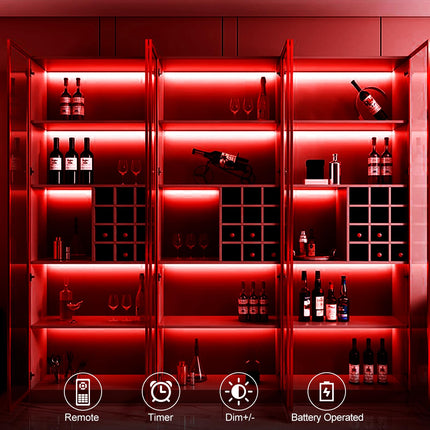 echosari LED Strip Lights Battery Powered, 90 LED Red 2835 SMD Strip Lights 9.8 Ft Cuttable Self-Adhesive Strip Lights with Remote Timer for Outdoor Indoor Party Bedroom Decoration