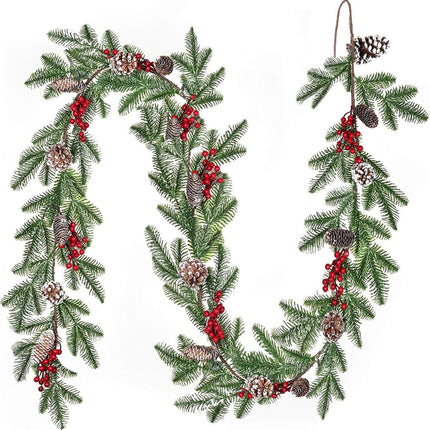 Christmas Pine Garland Artificial 6.3FT with Red Berry Branch Pine Cone Winter Greenery Garland for Holiday Season Decor, Xmas Tree Garland, Table Runner Decorations, Outdoor Indoor for Stairs Railing