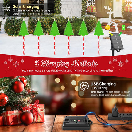 KOOPER 25" Larger Christmas Decorations Outdoor Solar Christmas Tree Candy Cane Stake Lights, 6PCS Solar Christmas Pathway Lights Outdoor With USB, 102 LEDs 10 Modes Outdoor Christmas Decorations Yard