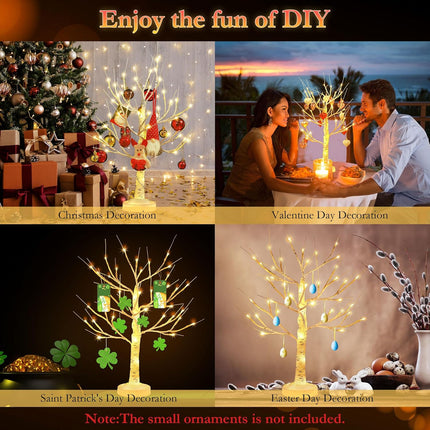 Enhon 2 Pcs 2ft Lighted Birch Tree Decor with Timer, USB, Battery Powered Artificial Branch Tree with 8 Modes, Remote Control, Tabletop Tree Light for Christmas Decor Indoor(Classic Style)