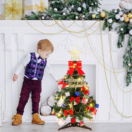 Hiboom 2 Pcs 24 Inches Mini Christmas Tree with LED Lights Tabletop Prelit Star Treetopper Small Christmas Tree Decorated Boxes Hanging Ornaments for Xmas Winter Holiday DIY Decorations