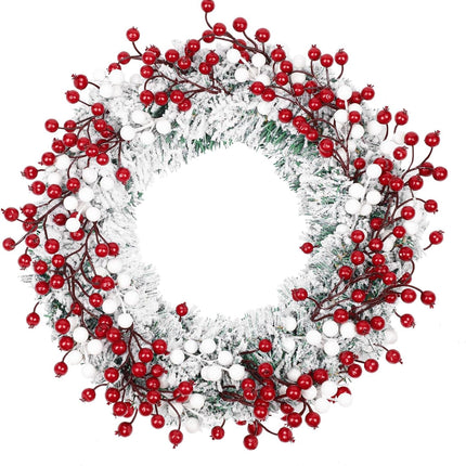 Winter Wreaths for Front Door, Outdoor Christmas Wreath Large White Xmas Reef Decorations with Snow Flocked Pine Red Berry 16" 20 inch Handmade Premium Holiday Indoor Outside Decor