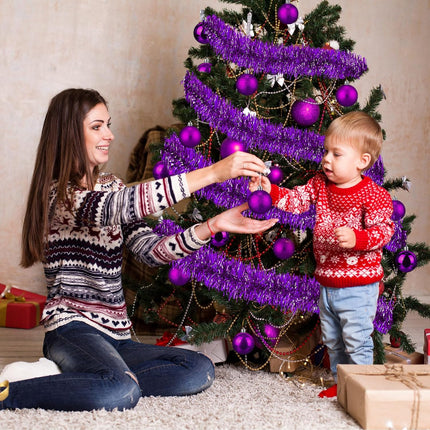33 ft Christmas Tinsel Garland with 24 Pcs 2.3" Christmas Ball Ornaments Metallic Twist Garland Christmas Tree Decorations for Xmas Wedding Birthday (Purple)