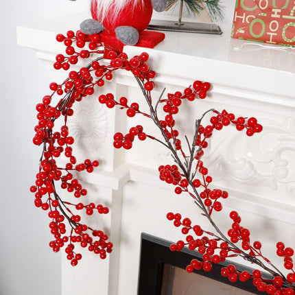 Lulu Home Red Berry Garland, 8.9FT Flexible Artificial Christmas Holly Berry Vine, Winter Berry Garland for Mantle Xmas Tree Window Door Hanging Indoor Outdoor Holiday Decoration