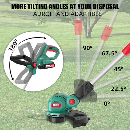 20V Grass Trimmer / Battery Weed Eater, HYPERECHO Auto-Feed Lines Cordless Grass Trimmer with 10 inch Cutting Diameter, Handle and Height Adjustable Weed Eater, 2.0Ah Battery and Fast Charger