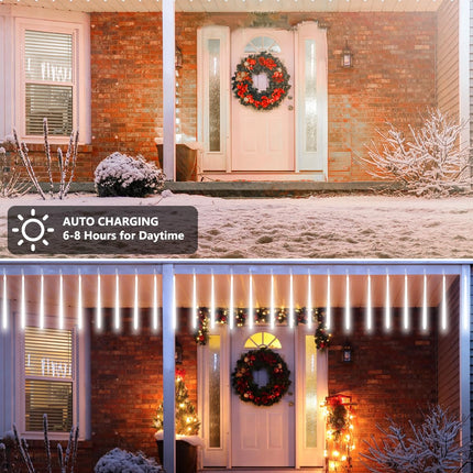 iBaycon Solar Meteor Shower Rain Lights, 11.8 inches 20 Tubes 480 LED Cascading LED Icicle Lights, Waterproof Solar Icecycle Falling Raindrop Lights for Holiday Party Wedding Christmas Decorations