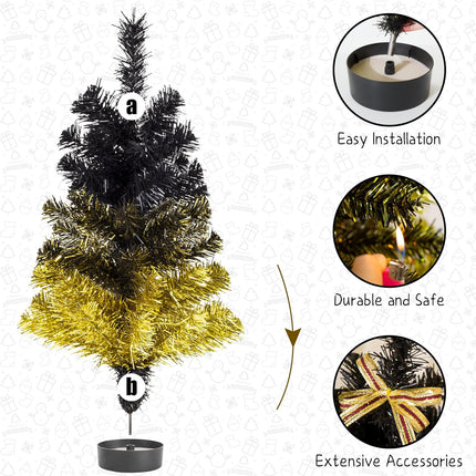 Small Artificial Christmas Tree Decorations - Mini Christmas Table Top Tree 2 FT, Xmas Desk 24 Inch Tree with 20 LED Ribbon Lights, Hanging Ornament for Home Decor Indoor Office Holiday Tabletop Party