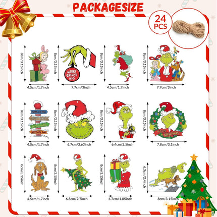Christmas Tree Decorations -24PCS Christmas Cute Wooden Hanging Ornaments for Tree, Holiday Xmas Ornaments Christmas Decor Indoor Home Party s