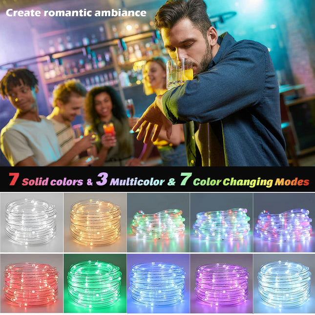 Color Changing Rope Lights - 18FT Led Rope Lights Outdoor Waterproof with Remote Connectable 7 Colors & 7 Modes Decorative Christmas Lights for Xmas Bedroom Party Holiday Decoration