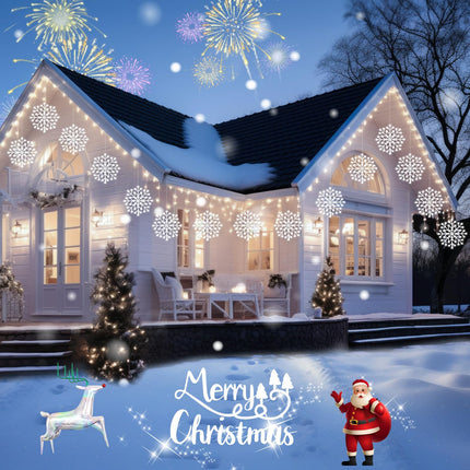 Christmas Snowflake Icicle Lights Outdoor - Plug-in 10.5ft 5 Drops 240LED Snowflake Window Lights with 8 Modes, Hanging Lights for Indoor Outdoor Porch Eaves Rooftops Pergola Canopy Christmas Decor