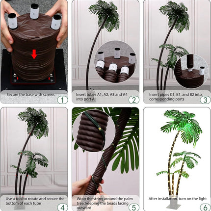 OUSHENG Lighted Palm Tree 6' 3.3' 2' Bar Outdoor Christmas Decorations Decor, Light Up LED Artificial Fake Trees Lights for Outside Patio Yard Pool Porch Deck Party Tropical
