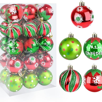 Christmas Ornaments Balls - 30 Pcs 2.4 Inch Shatterproof Plastic Christmas Balls Sets, Red & Green Small Christmas Tree Balls Hanging Ornaments for Holiday Wreath Party Christmas Tree Decor (A)