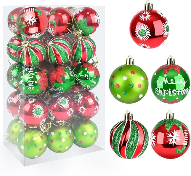 Christmas Ornaments Balls - 30 Pcs 2.4 Inch Shatterproof Plastic Christmas Balls Sets, Red & Green Small Christmas Tree Balls Hanging Ornaments for Holiday Wreath Party Christmas Tree Decor (A)