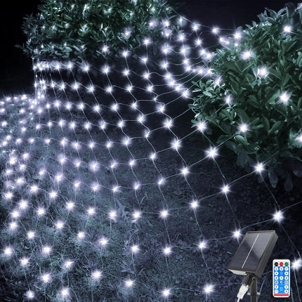 Solar Net Lights Outdoor, 6.6 Ft x 9.8 Ft 192 LEDs Mesh Fairy Lights with 8 Modes, Remote Control Mesh Fairy Lights, Waterproof Fairy Net Lights for Xmas Tree Lawn Bushes Fence Wall