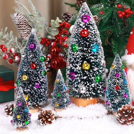 5 Pcs Artificial Mini Christmas Sisal Snow Frost Trees with Decorated Ball - Small Bottle Brush Trees 5 Sizes for Christmas Decor Christmas Party Home Table Craft Decorations