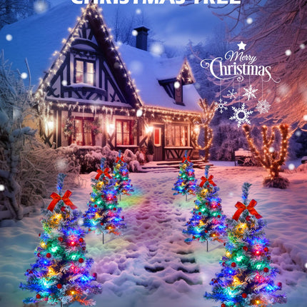 Outdoor Christmas Tree, 4 Packs 30 Inch Snow Flocked Outdoor Christmas Trees for Yard Sidewalk Driveway Walkway Grave Outside Christmas Tree