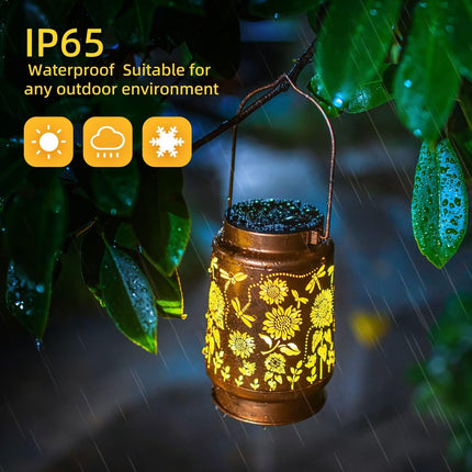 Dragonfly Solar Lanterns Outdoor Waterproof Hanging Sunflower Solar Lights Christmas s for Women Mom Metal Solar Decorative LED Lanterns Outside for Garden, Yard, Patio, Lawn, Porch, Backyard