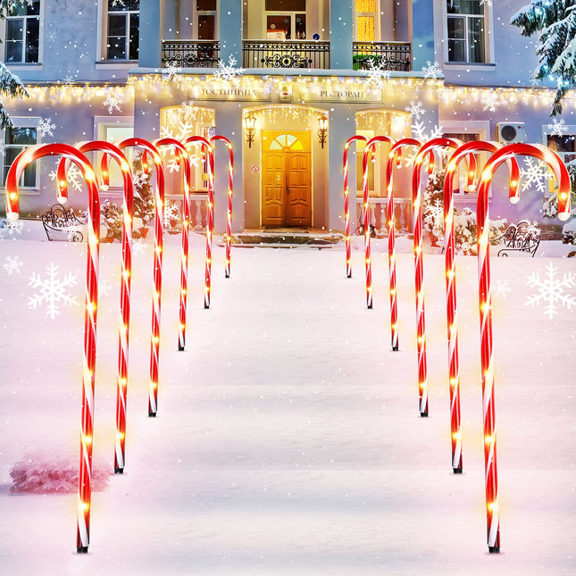 Treela 12 Pcs 36 Inch Giant Christmas Candy Cane Pathway Markers Lights, LED Outdoor Decorations, Extra Large Yard Pathway Stake Lights for Lawn Garden Driveway Walkway Xmas Decor