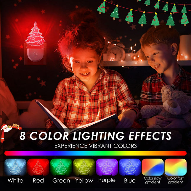Meonum 2 Pack Christmas Tree Night Light, 6 Color LED Vintage Christmas Night Light Dusk to Dawn, Night Lights Plug Into Wall for Bedroom Bathroom Living Room Porch Holiday Decor