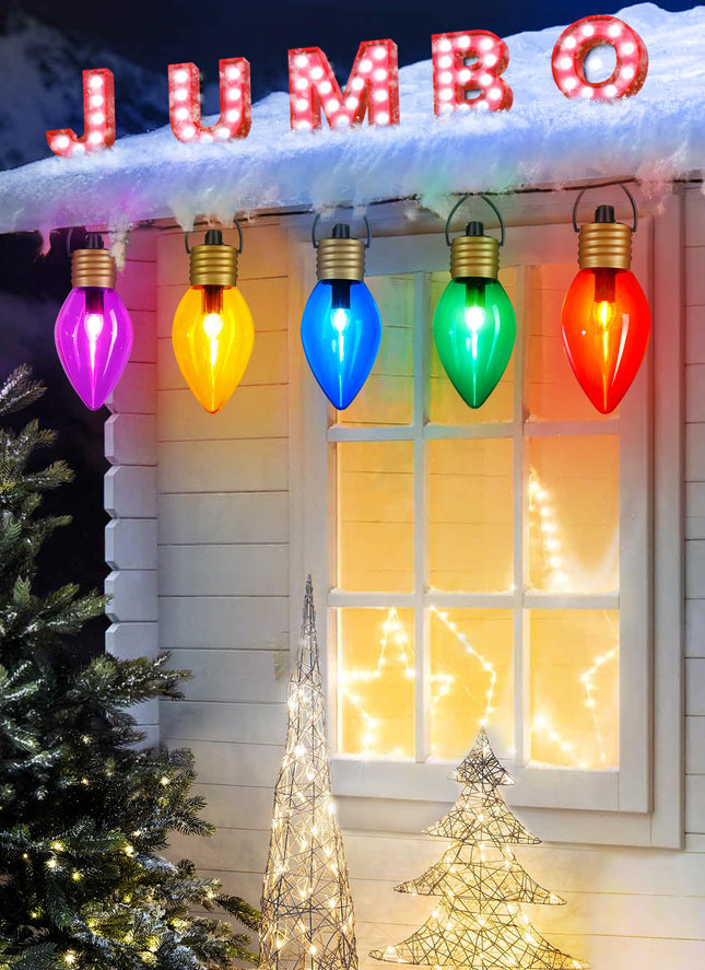 Jumbo C9 Christmas Pathway Lights Outdoor - 8.5 Feet 5 LED C9 Walkway Lights, C7 Lights Covered Jumbo Multicolor Light Bulb Christmas Lights Outdoor Decorations for Lawn Holiday Outside Yard Garden
