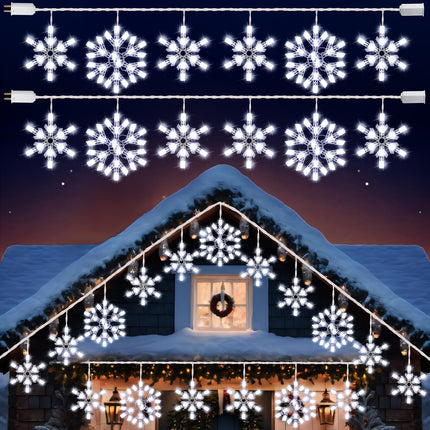 Twinkling Snowflake Christmas String Lights with 6 Drops, 8.8FT 14 of 100 Random Twinkling LED Mini Bulbs Icicle Lights Christmas Snowflake Decor Outdoor for House, End to End up to 5 Set(2 Pack)