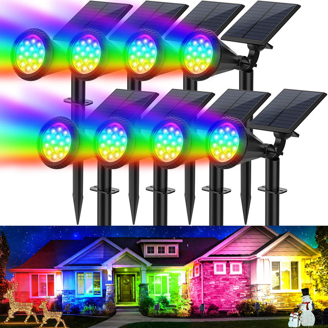 Solar Color Changing Lights Outdoor Waterproof, 7 Modes/8 Pack Christmas Multicolor RGB Solar Spot Lights, 180° Adjustable Solar Powered Landscape Spotlights for Outside Yard/Pathway/Garden