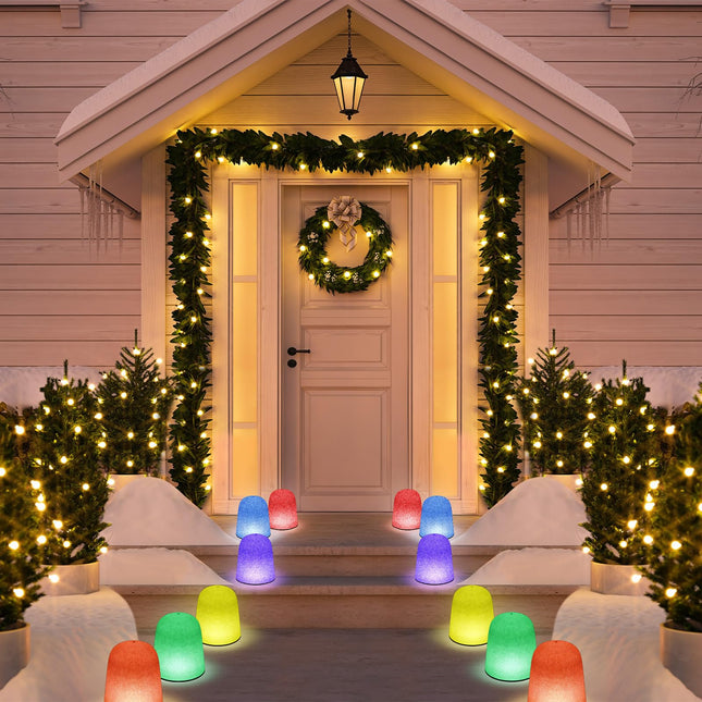 2 Sets of 24 C9 LED Gumdrop Christmas Pathway Lights, UL Listed, Christmas Walkway Lights Sugar Coated with Warm White Bulbs, Outdoor Christmas Lights for Lawn Yard Garden Decor (Rainbow)