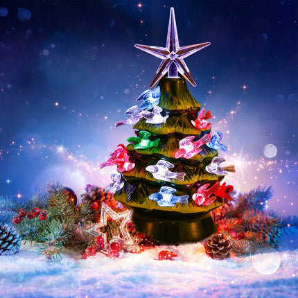 Mudder 206 Pieces Plastic Ceramic Christmas Tree Lights Set, Ceramic Christmas Tree Replacement Lights, Ceramic Christmas Tree Bird Lights and 6 Pieces Stars Replacement Tree Bulb for Christmas Tree