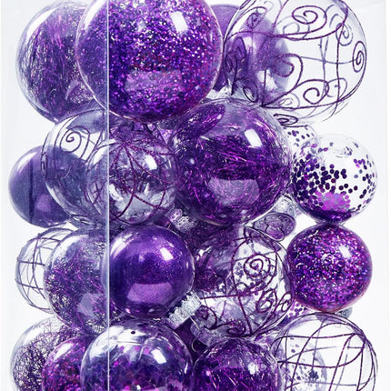 Wironlst Christmas Ball Ornaments Shatterproof Clear Large Plastic Hanging Ball Decorative Baubles Set with Stuffed Delicate Decorations (Multi-Size, Purple)