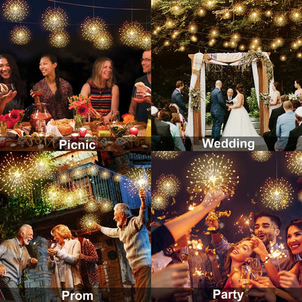 DenicMic Firework Lights 4 Pack Starburst Lights 120 LED 8 Mode Battery Operated Chandelier Star Lights with Remote, Hanging Christmas Decorations Indoor