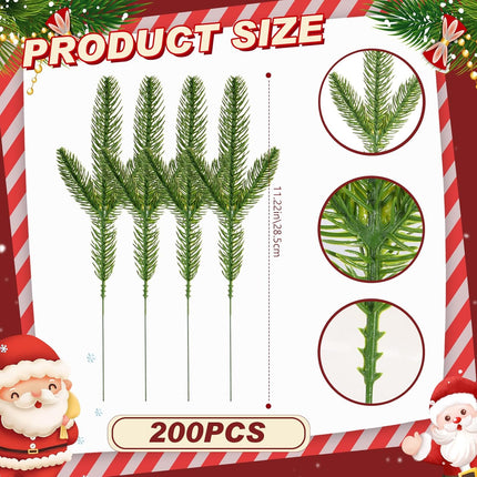 200 Pcs Artificial Pine Branches Christmas Greenery Plants Pine Needles DIY Cedar Picks and Sprays Accessories Artificial Pine Needles Leaves for Christmas Garland Wreath Craft and Home Decor