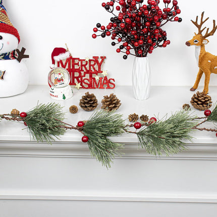 6.5 FT Christmas Garlands Winter Garlands Evergreen Garland Christmas Pine Garland with Red Berry for Mantle Stair Fireplace Table Railing Doorway Indoor Outdoor Window Winter Decoration