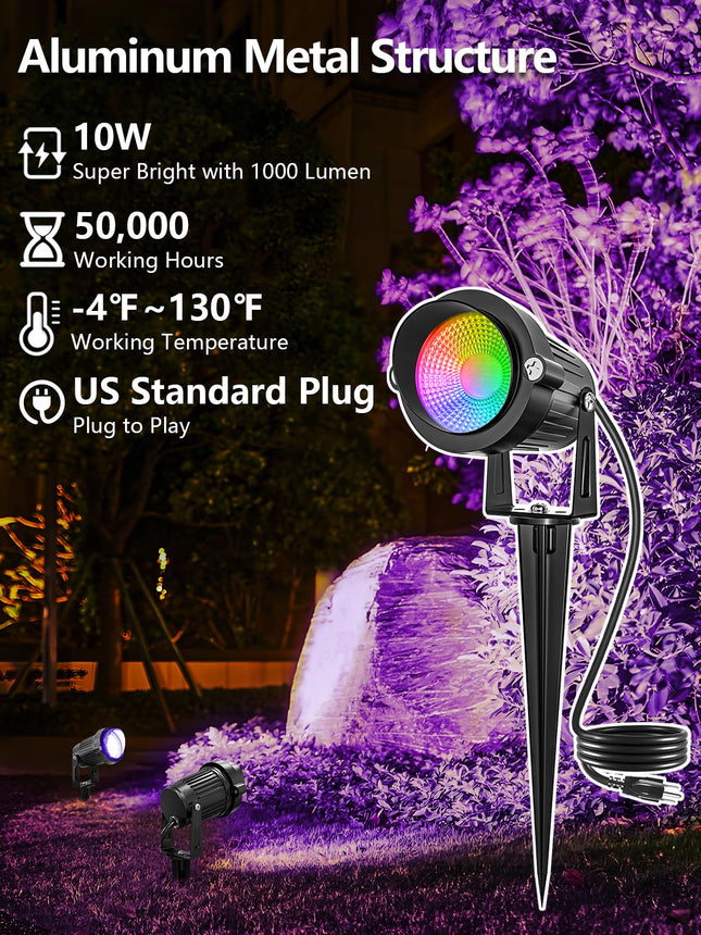 Christmas RGBW Outdoor Spotlights for Yard,10W Color Changing Landscape Lights with Remote Control 120V LED Landscape Lighting Waterproof Spotlight with Plug Tree Garden Path Decoration (4Pack)