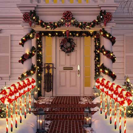 Ganeen 12 Pack Christmas Pathway Markers Lights Christmas Lollipop Lights Outdoor 27.6” Christmas Candy Pathway Decorations with 8 Lighting Modes String Lights Plugin for Holiday(Red)