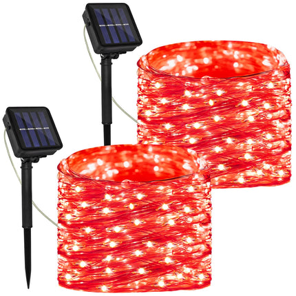 Solar Powered String Lights Outdoor, 2 Pack Total 200 LED 66FT Solar Powered Decorative Fairy Lights 8 Modes for Halloween, Garden, Patio, Party, Yard, Christmas(Red)