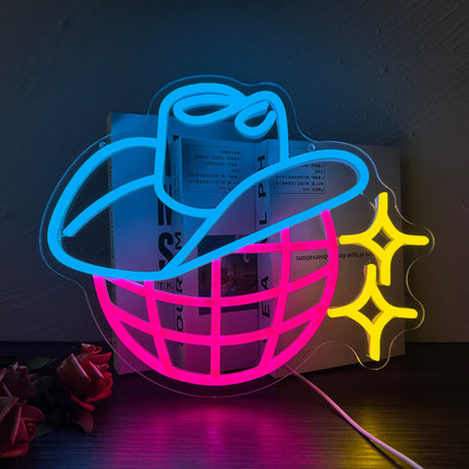 Manimo Cowboy Disco Ball Neon Sign, Cowgirl LED Neon Signs for Wall Decor, Game Room Man Cave Decor, USB Powered for Living Room Man Cave Decor Party Bar Wedding Christmas Birthday (13.311in)