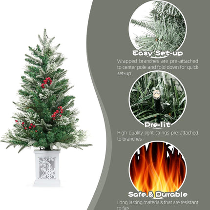 3ft Mini Prelit Premium Snow Flocked Artificial Christmas Tree, Pre-lit Xmas Pine Tree for Christmas Decoration, Party Decoration, Home, Office, White Base