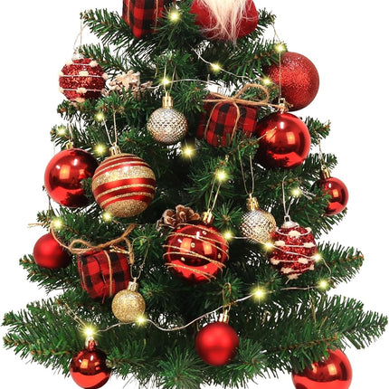 Mini Christmas Tree, 2ft Artificial Small Tabletop Christmas Tree, Table Top Christmas Tree with Gnome, Ball Ornaments and Buffalo Plaid Tree Skirt DIY Xmas Tree